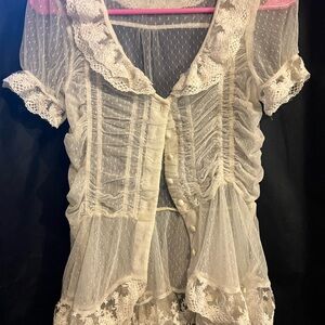 Lapis Sheer Lace Blouse in Cream